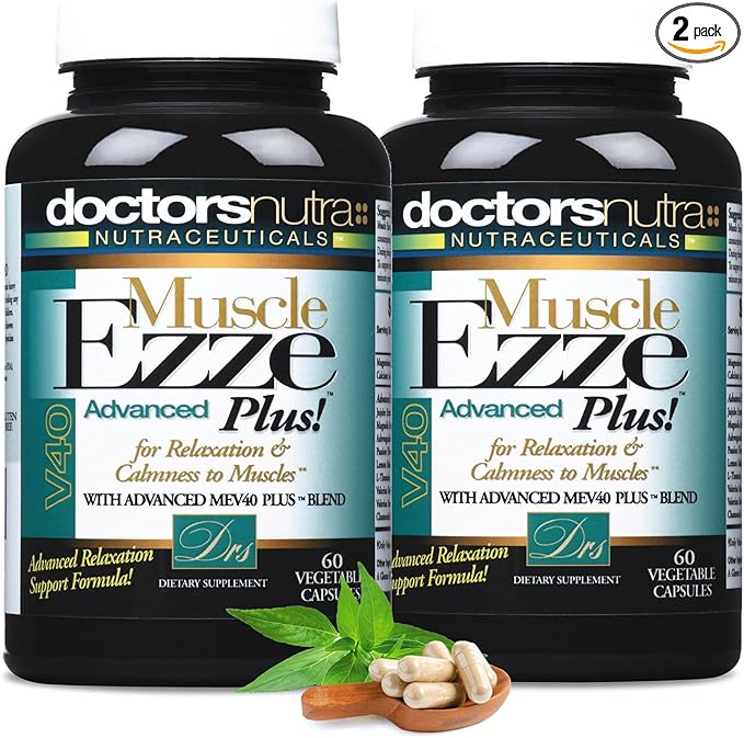 Muscle Ezze Plus (Pack of 2) - Day or Night Use Natural Relaxant - Gluten-Free - 120 Veg. Capsules