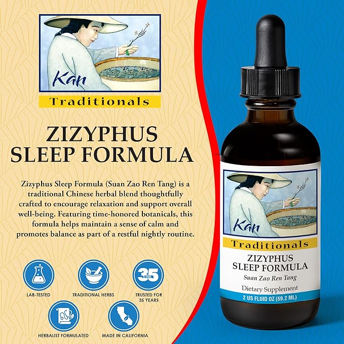 Kan Herbs Company Zizyphus Sleep Formula – Traditional Chinese Herbal Blend for Nighttime Balance and Relaxation Support Promotes Overall Well-Being and Harmony Liquid Extract 2 fl oz