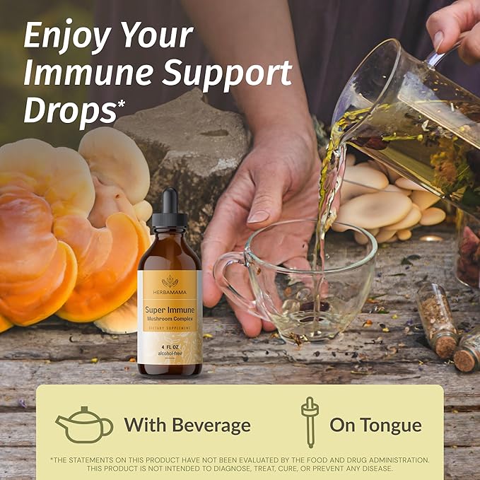 HERBAMAMA Liquid Drops Kit - Bundle of Turmeric Curcumin &amp Super Immune Mushroom Complex Tincture - Vegan Non-GMO Sugar &amp Alcohol-Free - 2 Pack