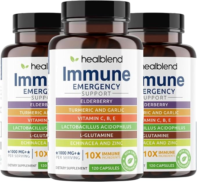 healblend 10 in 1 Immune Support Supplement Booster with Elderberry Zinc Echinacea Turmeric Lactobacillus Acidophilus for Adults (3 Pack)