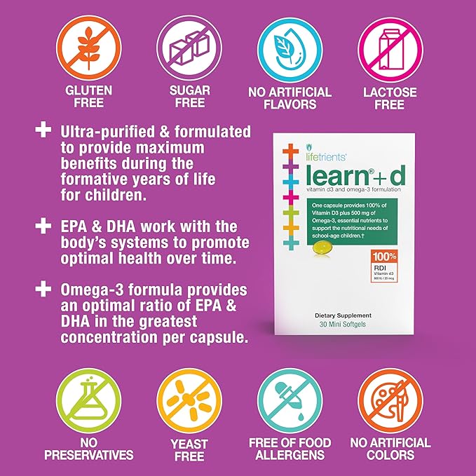 Lifetrients Learn+D - Vitamin D3 Omega 3 Formulation - 30 Mini Softgels