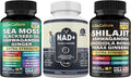 Sea Moss + Shilajit + NAD+ Capsules – Complete Cellular Health Energy Detox Immunity &amp Vitality Stack – 92 Minerals Fulvic Acid Anti-Aging – Vegan Supplement