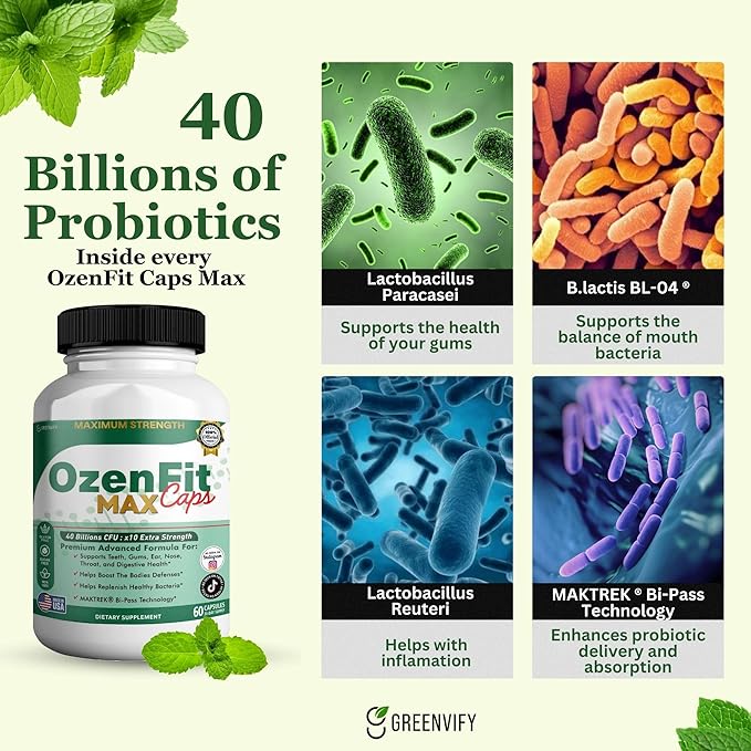 OzenFit Caps Max Probiotic Supplement 40 Billion CFU MAKTREK Bi-Pass Technology 60 Capsules 30-Day Supply (2)