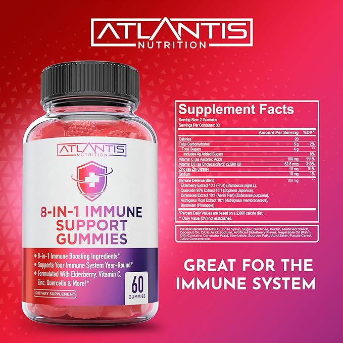 Atlantis Nutrition 8-in-1 Immune Support 60 Gummies + Ashwagandha 60 Gummies