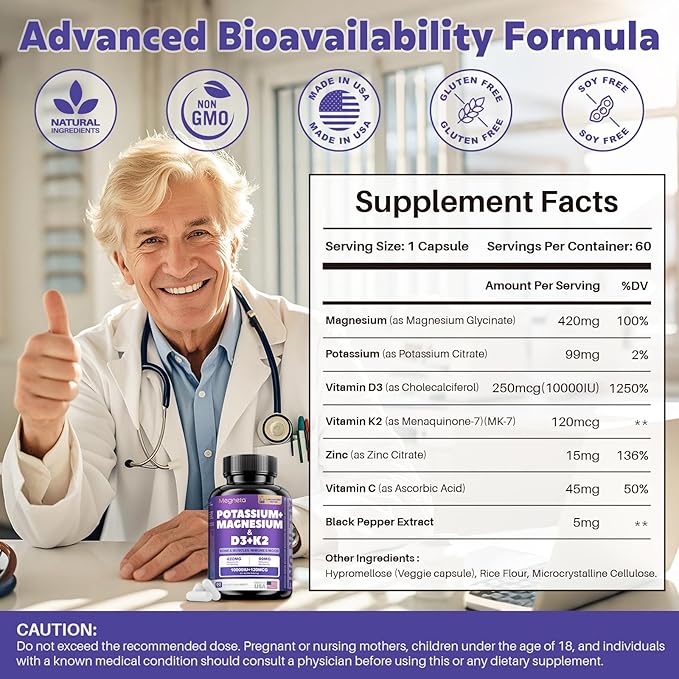 Magnesium Potassium Vitamin D3 K2 10000IU Supplement and Kidney &amp Gallbladder Cleanse Detox &amp Repair Supplement