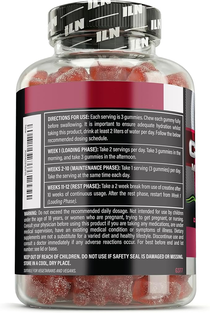 Iron Labs Nutrition Creatine Monohydrate Gummies (90 Gummy Bears) - 3600mg Per Serving - LAB Tested - Strawberry Flavor - High Strength Creatina for Men &amp Women (90 Vegan Gummys)