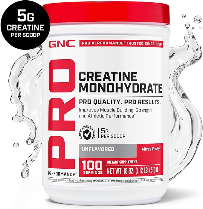 GNC Pro Performance Creatine Monohydrate Powder for Women &amp Men 5g Creatine Per Serving Muscle Building Energy Production Endurance Performance 100 Servings