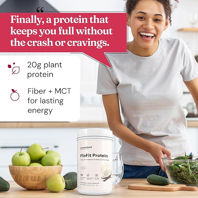 Nourished Natural Health FloFit Pea Protein Powder - Hormone Balance for Women - Vegan Protein Powder Plant Based with Low-Carbs - Supports Acne Regulates Cycle Easy to Digest - Caffeine Free.