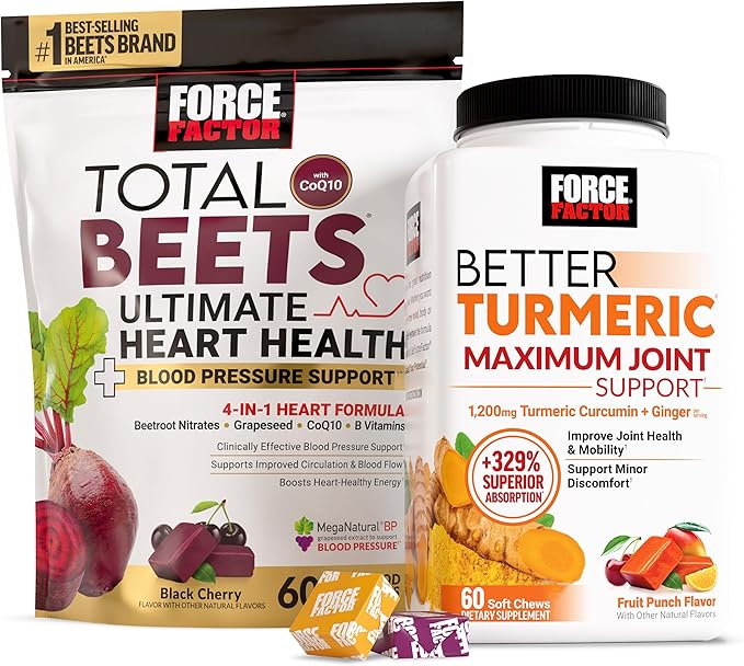 Force Factor Better Turmeric Maximum Joint Support 1075mg Curcumin Total Beets Ultimate Heart Health Blood Pressure Support Chews with CoQ10 120 Soft Chews