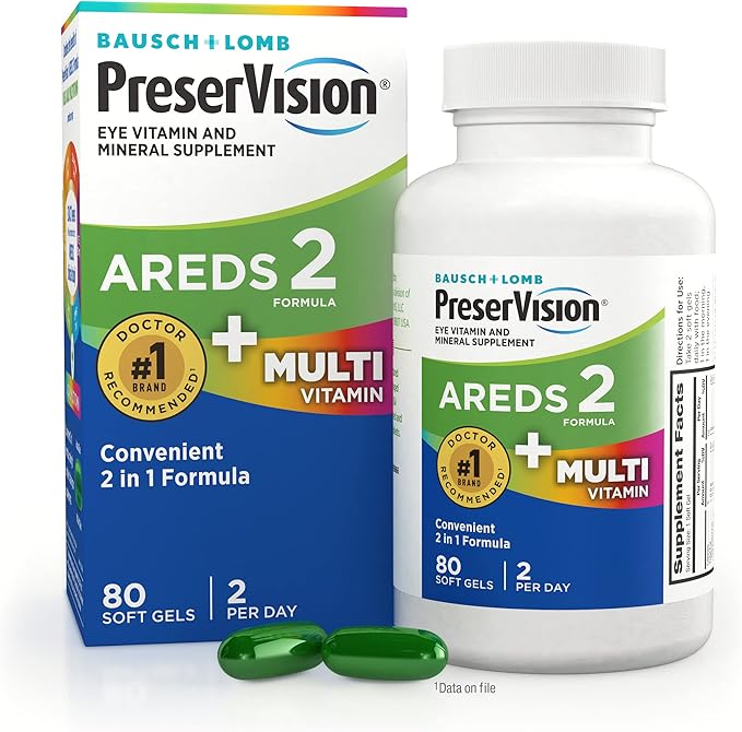 PreserVision AREDS 2 + Multivitamin #1 Eye Doctor Recommended Brand 2-in-1 Eye Vitamin with Lutein Zeaxanthin Zinc and Vitamin C D &amp E 80 Softgels