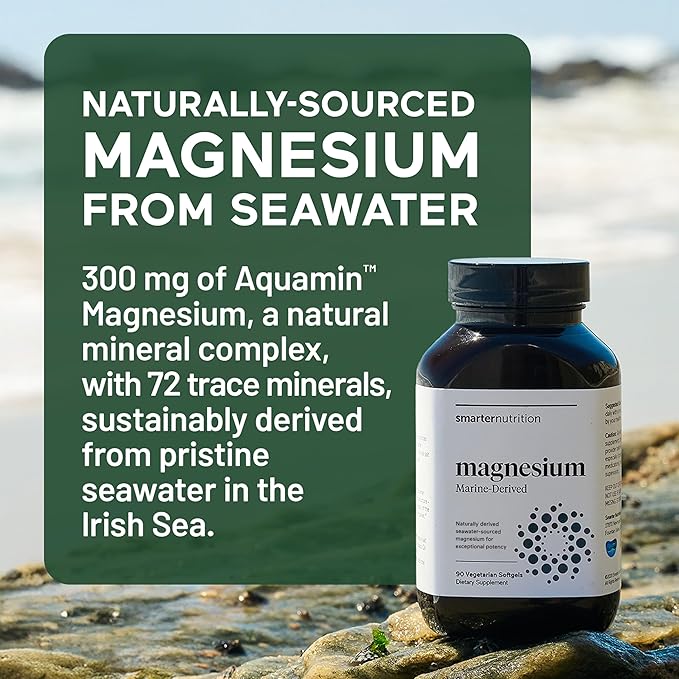 Smarter Nutrition Marine Magnesium Supplement 300mg - Naturally Sourced Clinically Tested Magnesium + Avocado Oil &amp AstraGin for High Absorption - Non-GMO (90 Count (Pack of 3))