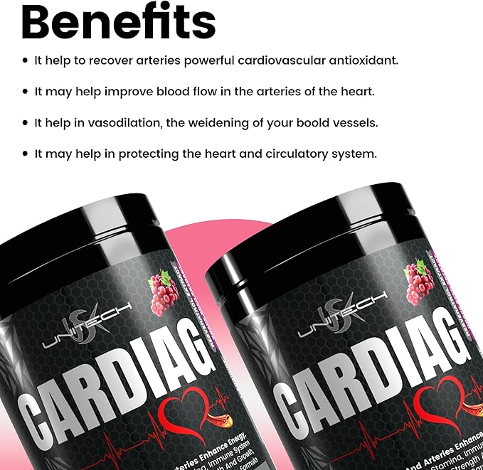 Unitech USK Cardiag Grape Powder | Natural Supplement with L-Arginine L-Citrulline Grape Seed Extract Resveratrol and Coenzyme Q10 | Grape Flavor 16 oz