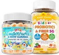 Kids Probiotic + Prebiotic Fiber Gummies 5G 12 Billion CFU Probiotic &amp Veggie Fruit Fiber + Kids L-Methylfolate Gummies Active 5-MTHF + Methyl B12 Vitamin B6 B2 Choline Vegan Omega 3 DHA &am