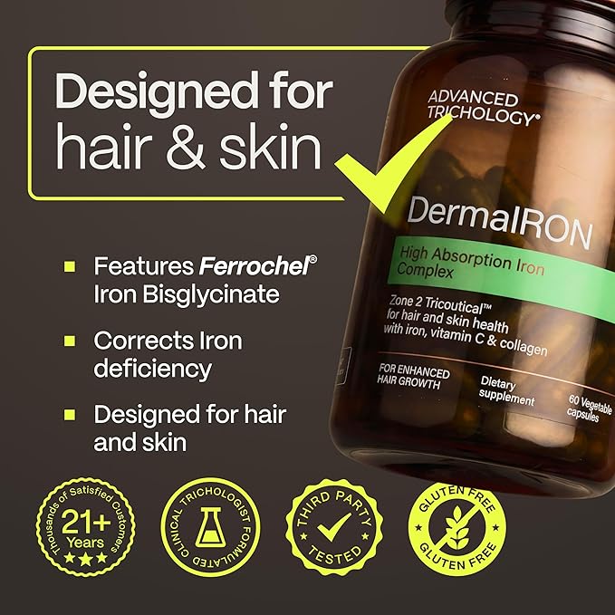 DermaIRON Iron Supplement for Women &amp Men – Gentle Iron for Low Ferritin &amp Anemia Support Hair Thinning &amp Hair Loss Support with Collagen &amp Vitamin C
