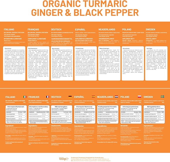 Turmeric Curcumin 1440mg with Black Pepper &amp Ginger I 120 Vegan Turmeric Capsules High Strength (2 Month Supply) I Made in The UK by Prowise Healthcare