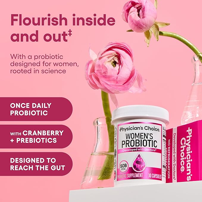 Physician's CHOICE Probiotics for Women - PH Balance Digestive UT &amp Feminine Health - 50 Billion CFU - 6 Unique Strains for Her - Organic Prebiotics Cranberry Extract+ - Women Probiotic - 30 C