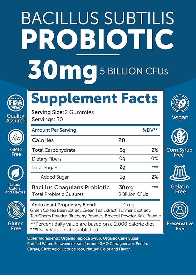 Lunakai USA Made Probiotic Gummies - 5 Billion CFUs Vegan Non-GMO Gluten-Free - Digestive &amp Immune Support for Women &amp Men - 60 Chewable Gummies