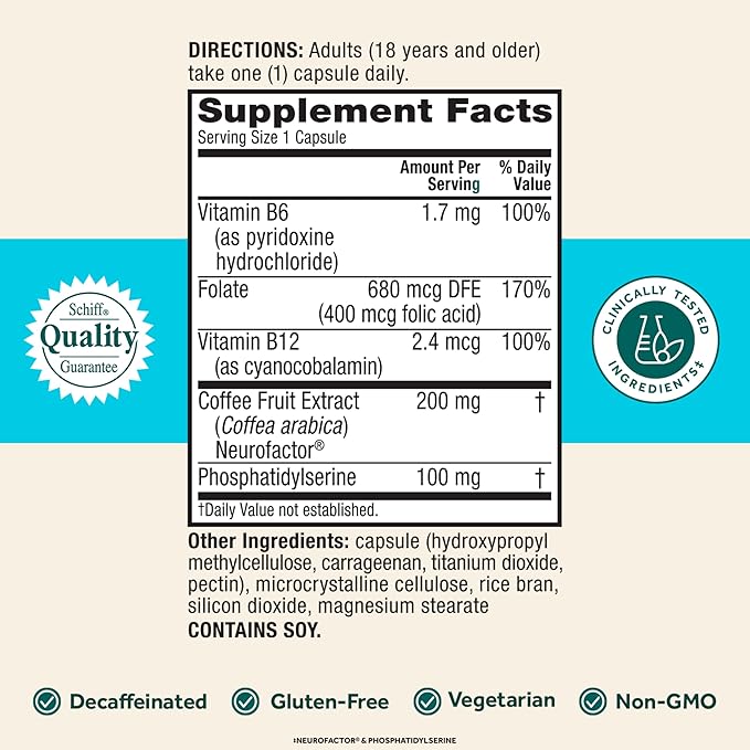 NEURIVA Plus Brain Supplement for Memory and Focus Clinically Tested Nootropics for Concentration for Mental Clarity Cognitive Enhancement Vitamins B6 B12 Phosphatidylserine 30 Capsules