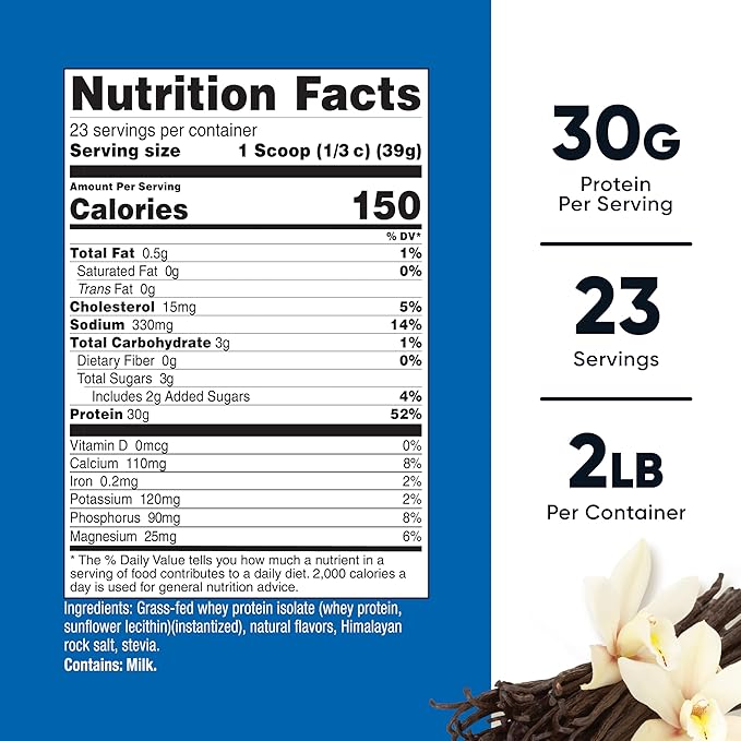Nutricost Grass-Fed Whey Protein Isolate (Vanilla) 2LBS - Non-GMO Gluten Free Natural Flavors