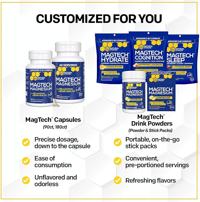 NATURAL STACKS Creatine Monohydrate &amp Magtech Hydrate Bundle - 2500mg Creatine + 200mg Elemental Magnesium Per Serving - Supports Hydration Brain Health &amp Endurance - 44 Total Servings