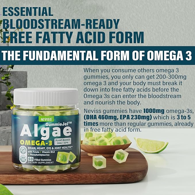 Vegan Omega 3 Gummies 1000mg+Iron Supplement 12.5mg