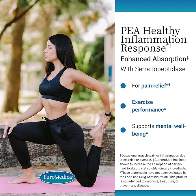 EuroMedica Pea Healthy Inflammation Response - Joint Health Support - Exercise Performance &amp Post-Workout Support - Free of Dairy Gluten or Soy - 60 Capsules (30 Servings)