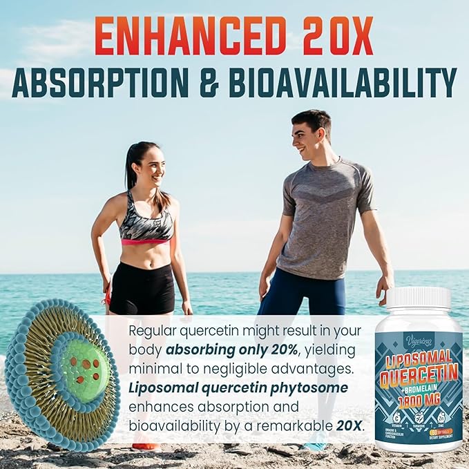 Liposomal Quercetin Phytosome Quercetin with Bromelain Zinc &amp Vitamin C Bioactive Phytosome Complex 20X Higher Absorption - 60 Softgels