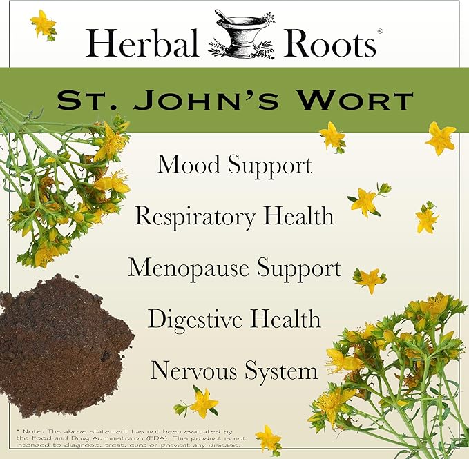 Herbal Roots Mood Duo Organic St. John's Wort and Ashwagandha Supplement Natural Mood Support Non-GMO