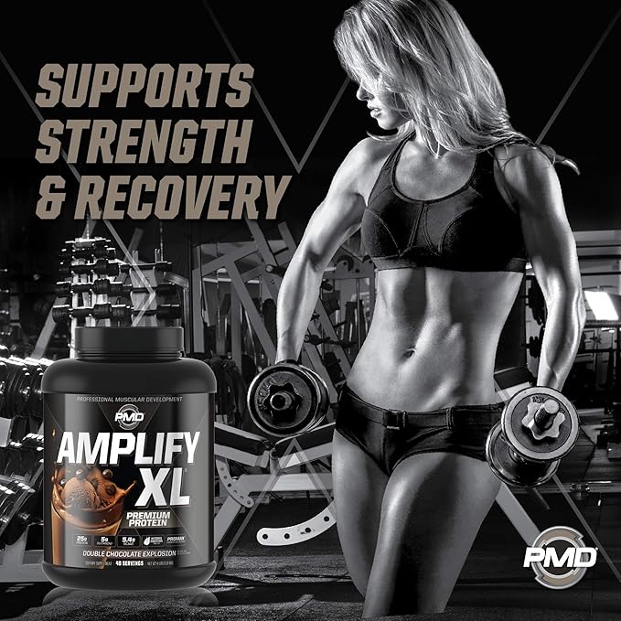 PMD Sports Amplify XL Premium Whey Protein Supplement Hydro Greens Blend - Glutamine and Whey Protein Matrix with Superfood for Muscle Strength and Recovery - Double Chocolate Explosion (48 Servings)