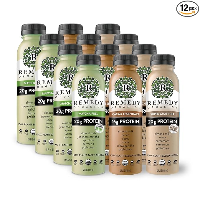 Remedy Organics Protein Variety 12-Pack | Plant Based Protein Shakes Ready to Drink | USDA Organic Gluten Free Dairy Free Soy Free