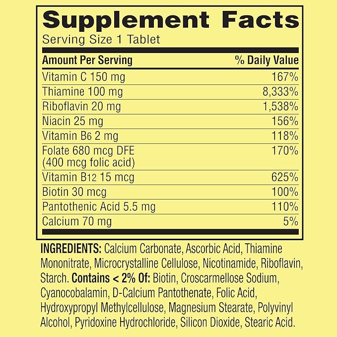 Spring Valley Super Vitamin B Complex Calcium Carbonate Ascorbic Acid 250 Tablets - Set by Basket Goods