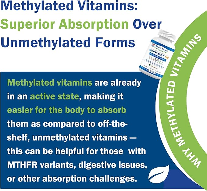 Power By Naturals Methyl Multi One – Iron-Free Methylated Multivitamin for Men &amp Women with B12 Methylcobalamin P5P Folate (5-MTHF) CoQ10 &amp Zinc for Energy &amp MTHFR Support 60 Capsules