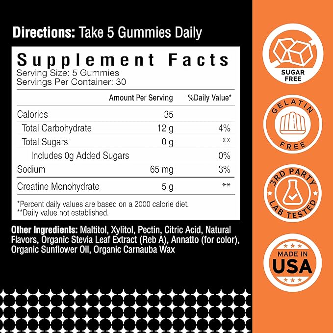 Creatine Monohydrate Gummies – 5g Pure Creatine per Serving for Muscle Strength Recovery Energy &amp Cognitive Support – Sugar-Free Natural Tangerine Flavor – 150 Gummies for Men &amp Women