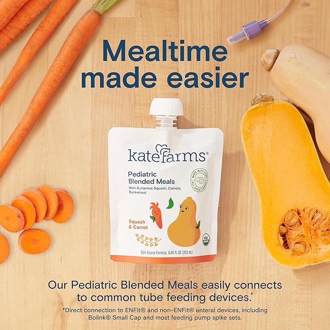 KATE FARMS Organic Pediatric Blended Meal Squash and Carrot 8g protein organic whole foods oral or tube feed nutrition Gluten Free Non-GMO 8.45 oz (12 Pack)