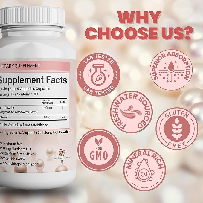 Pearl Powder Supplement for Skin Health - Anti-Aging Antioxidant &amp Collagen Production - Healthy Eyes Hair &amp Nails Supports Immunity Mood and Sleep - With Calcium &amp Amino Acids 120 cap