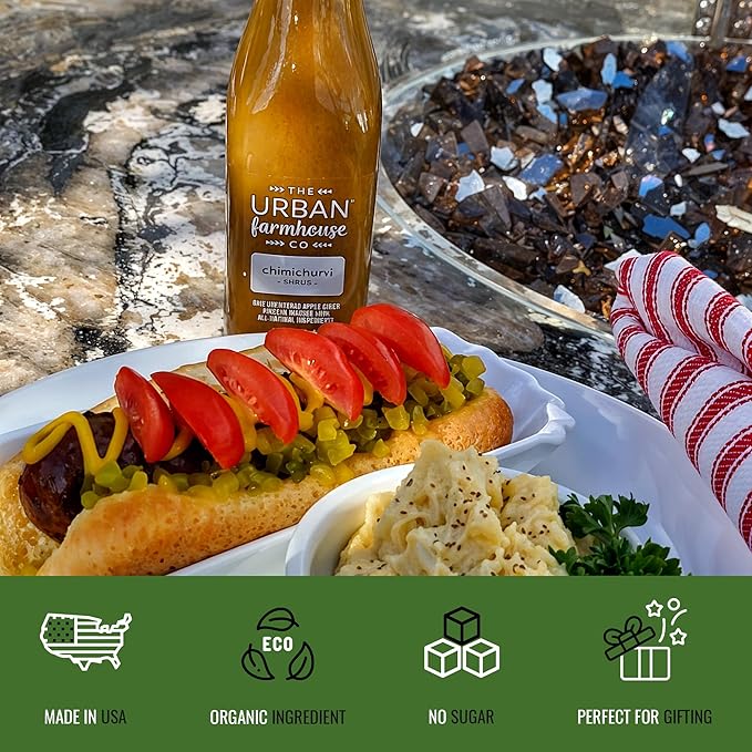 The Urban Farmhouse Co. Organic Vinegar Shrub – Chimichurri 9 oz Bottle – Small Batch Drinking Vinegar with Apple Cider Vinegar Herbs &amp Spices – Cocktail Mixer Gut Health Tonic No Sugar Added