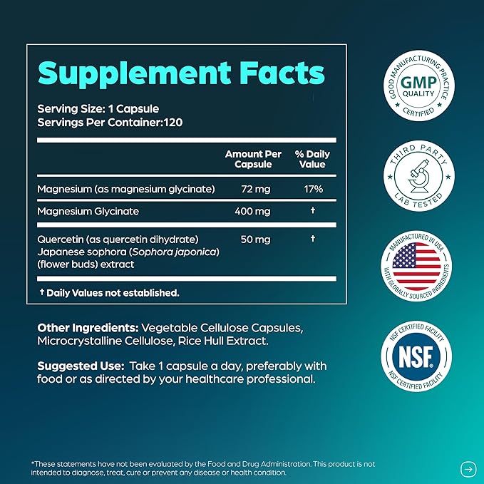 Sandhu's Vitamin D3 K2 Bundle with Magnesium Glycinate with Quercetin Capsules | Supports Quality Sleep Relaxation Immune Muscle Teeth Health &amp Energy