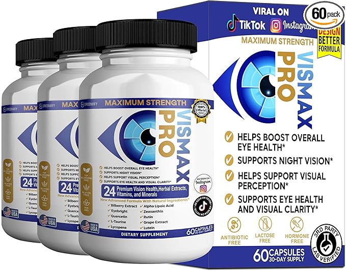 Vision Pro Max Eye Health Supplement 24 Premium Herbal Extracts Vitamins &amp Minerals 60 Capsules (3)