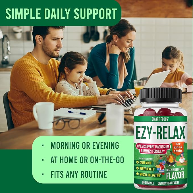 Ezy-Relax Magnesium Gummies for Kids Teen Vitamins – Magnesium Supplements for Men and Women – Calm Gummies for Relax Support – Kids Magnesium Childrens Vitamins – 60 Count