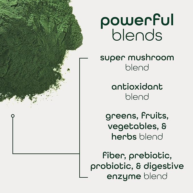 Zena Nutrition Organic Super Greens Powder 70+ Superfoods 0 Sugar 3G Fiber Spirulina Chlorella Antioxidants Prebiotics/Probiotics Digestive Enzymes Mixed Berry 30 Servings