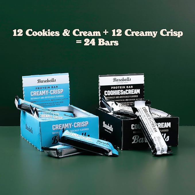 Barebells Protein Bars Combo Pack – 12 Creamy Crisp &amp 12 Cookies &amp Cream (24 bars total) – High Protein Snacks with 20g Protein &amp No Added Sugar – On-the-Go Breakfast or Post-Workout Treat