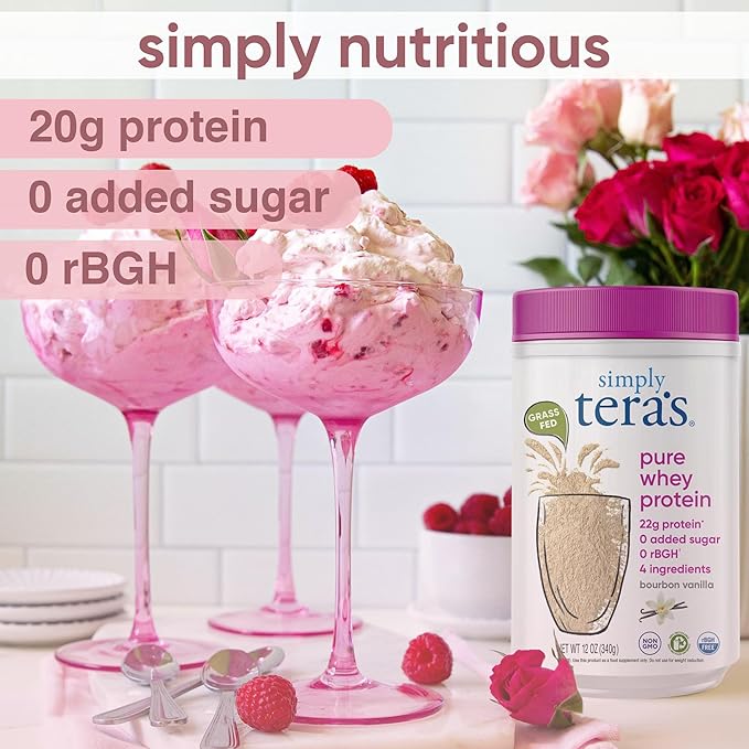 simply tera's Pure Whey Protein Powder - Grass Fed Vanilla Whey Protein Powder Clean Made Without Artificial Sweeteners Non-GMO Kosher rBGH-Free Soy-Free - 12 Oz