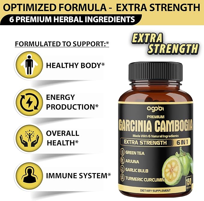 Premium Garcinia Cambogia Capsules with Green Tea Arjuna Garlic Turmeric Black Pepper - Body Health &amp Immune Support Supplement - 1 Pack 150 Caps for 5 Months