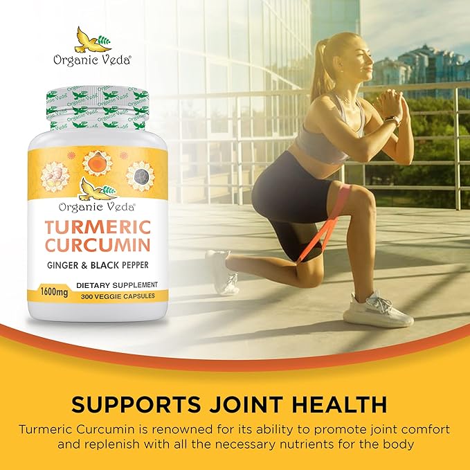 Organic Veda Turmeric and Ginger Capsules 300 Pills - Organic Turmeric Curcumin with Black Pepper for Joint Support - Non GMO Gluten Free Turmeric and Ginger Supplement (95% curcuminoids)