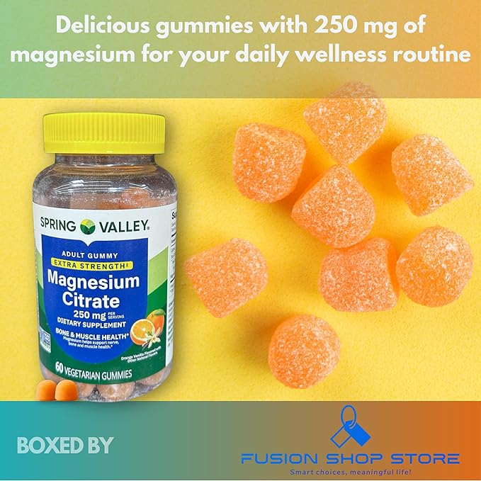 Magnesium Citrate Gummies 250mg- Bone and Muscle Wellness 60 Ct (Pack of 1) Boxed by Fusion Shop Store