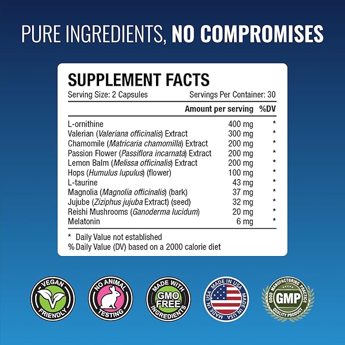 Approved Science Sleepsyl - Sleep Supplement - Valerian Root Lemon Balm Melatonin Chamomile L-Ornithine - Vegan 60 Capsules