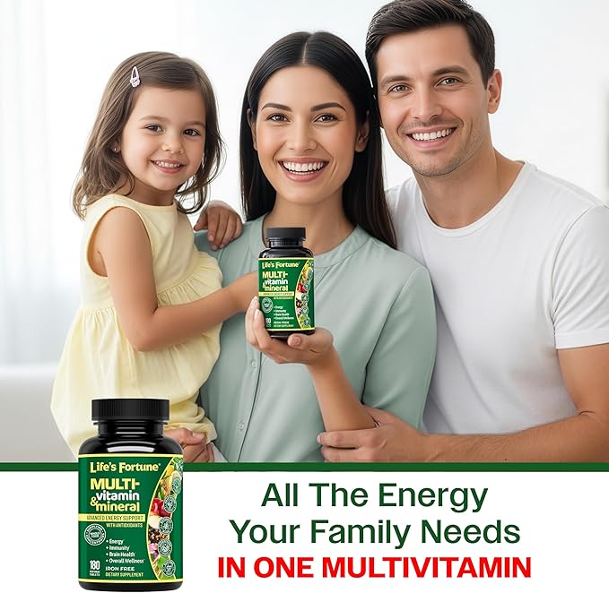 Life's Fortune Whole Food Multivitamin &amp Mineral Supplement for Men &amp Women – Energy Support Vitamins for Immune Brain &amp Metabolism Support – Iron Free 180 Vegetarian Tablets