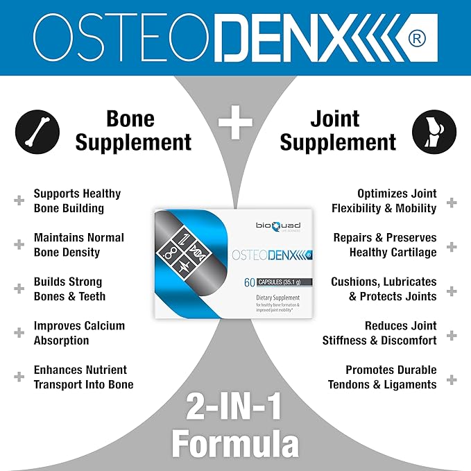 OSTEODENX - Bone &amp Joint Support Supplement for Healthy Bone &amp Improved Joint Mobility with Lactoferrin Collagen Vitamin K2 &amp Vitamin D3 (30 Capsules)