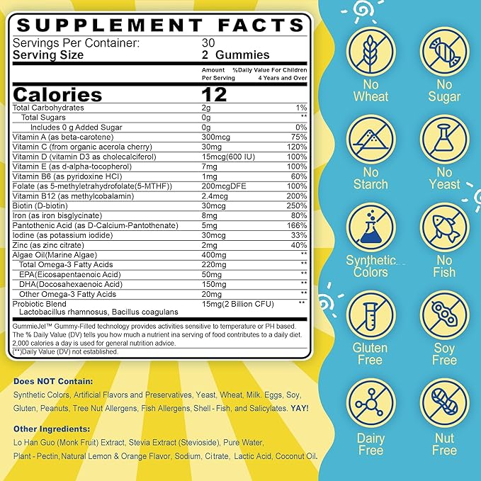 Organic Spirulina Chlorella Gummies 1 Pack + Sugar Free Kids Multivitamin Gummies 1 Pack