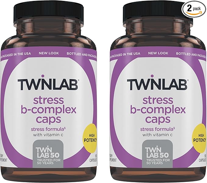 Twinlab Stress B-Complex Caps - Energy Support Supplement with Vitamin B12 and B6-100 Capsules (Pack of 2)